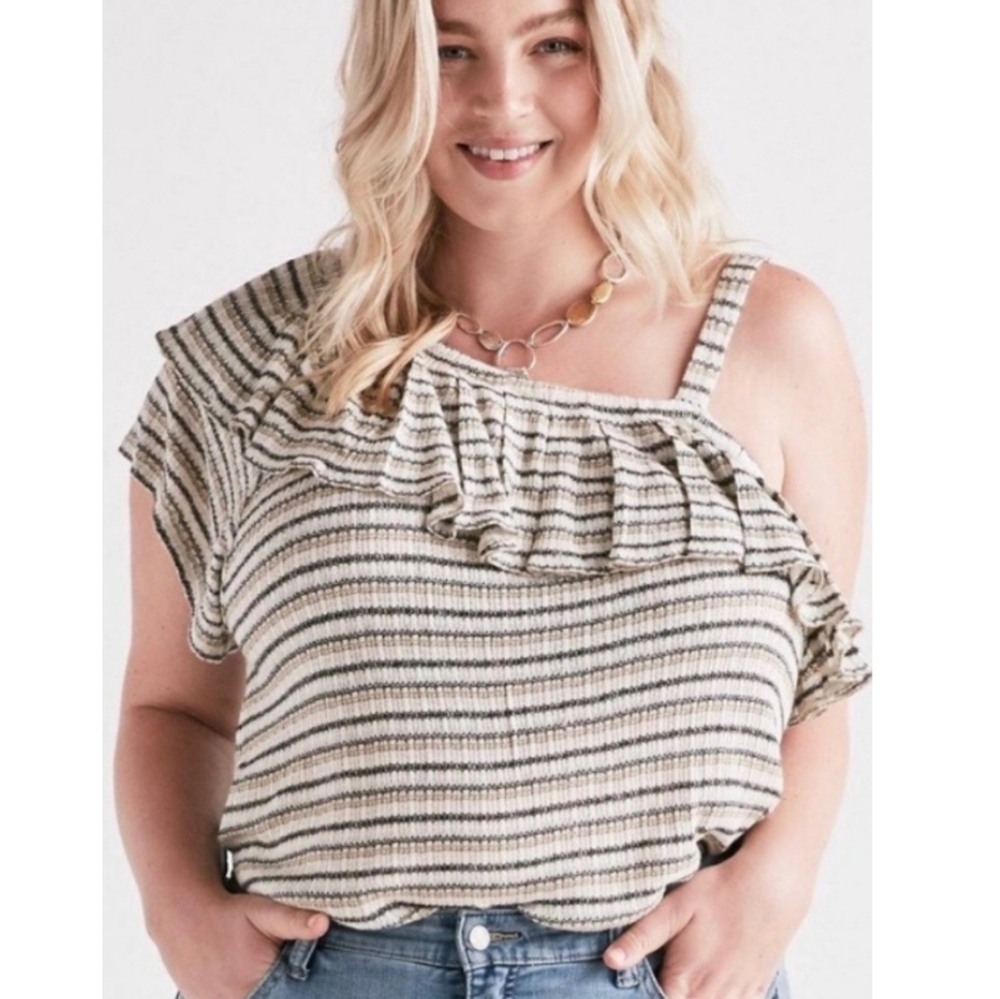 Lucky Brand NWT One Shoulder Ruffle Tunic Top
